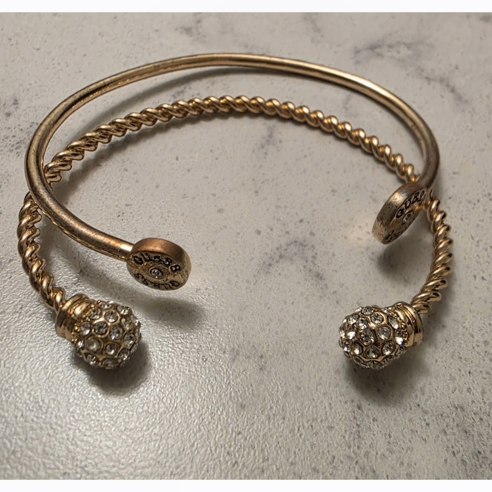 Guess Gold Twisted Bracelet with Crystal Ends